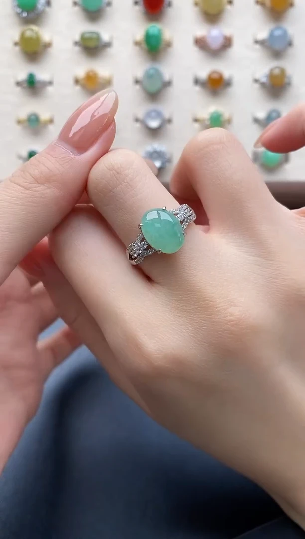 银S925镶嵌戒指翡翠一物一证一礼盒