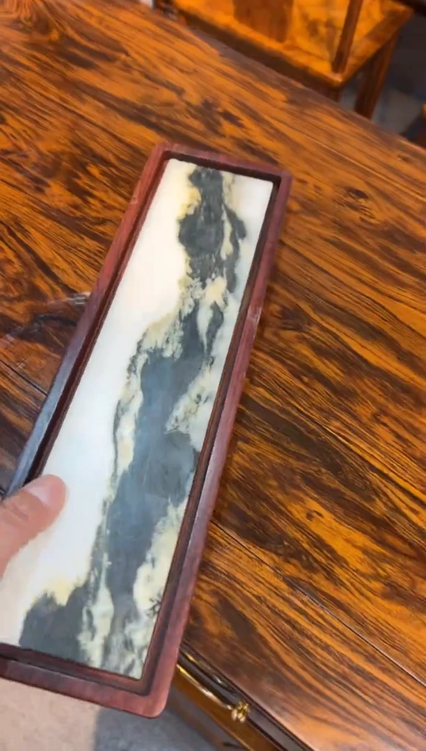 【闪购商品】花梨木类木雕云石茶盘