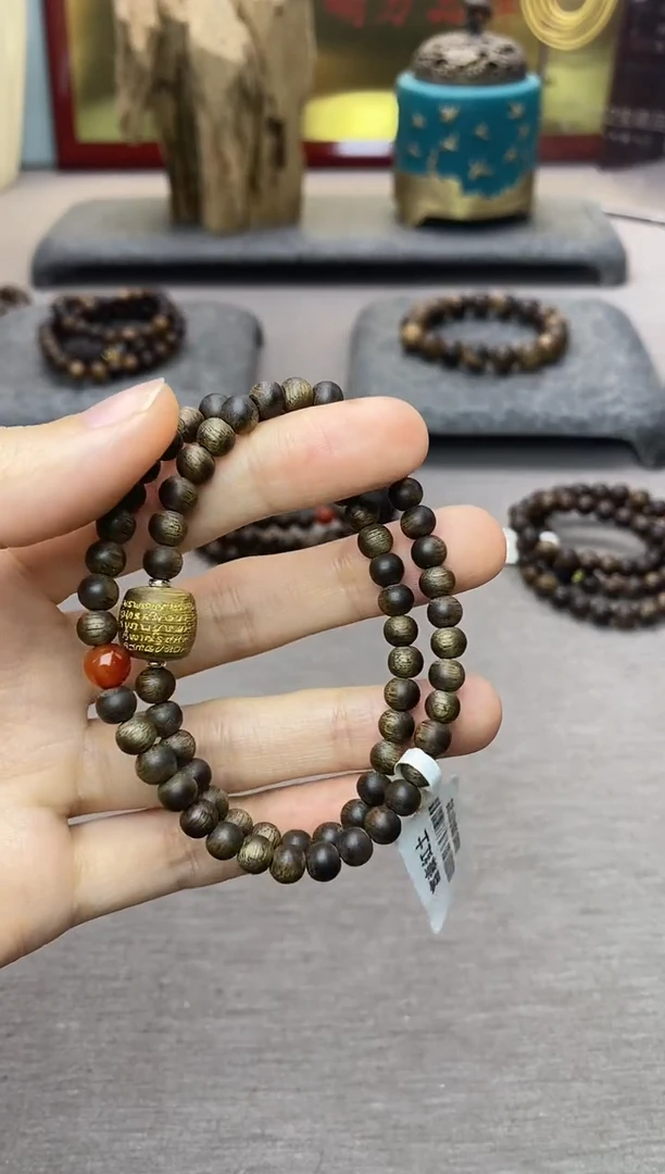 手串沉香木富森红土05五条+配饰沉水两圈款