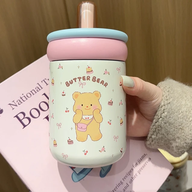 2025新款316保温杯女生高颜值水杯可爱熊大容量便携学生吸管杯子