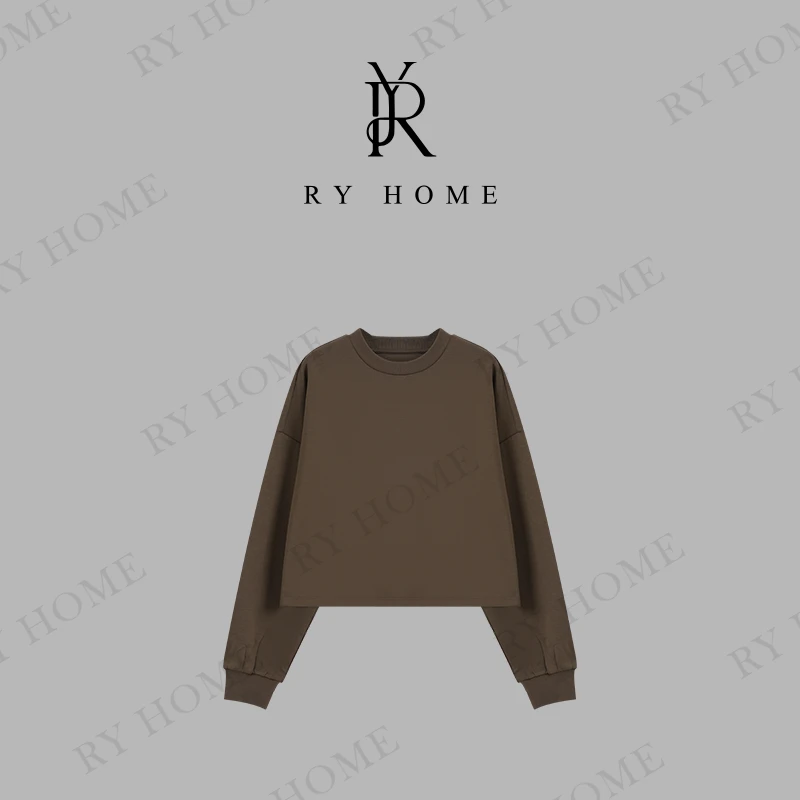 【容雨RYHOME】复古慵懒圆领宽松短款T恤251T1868