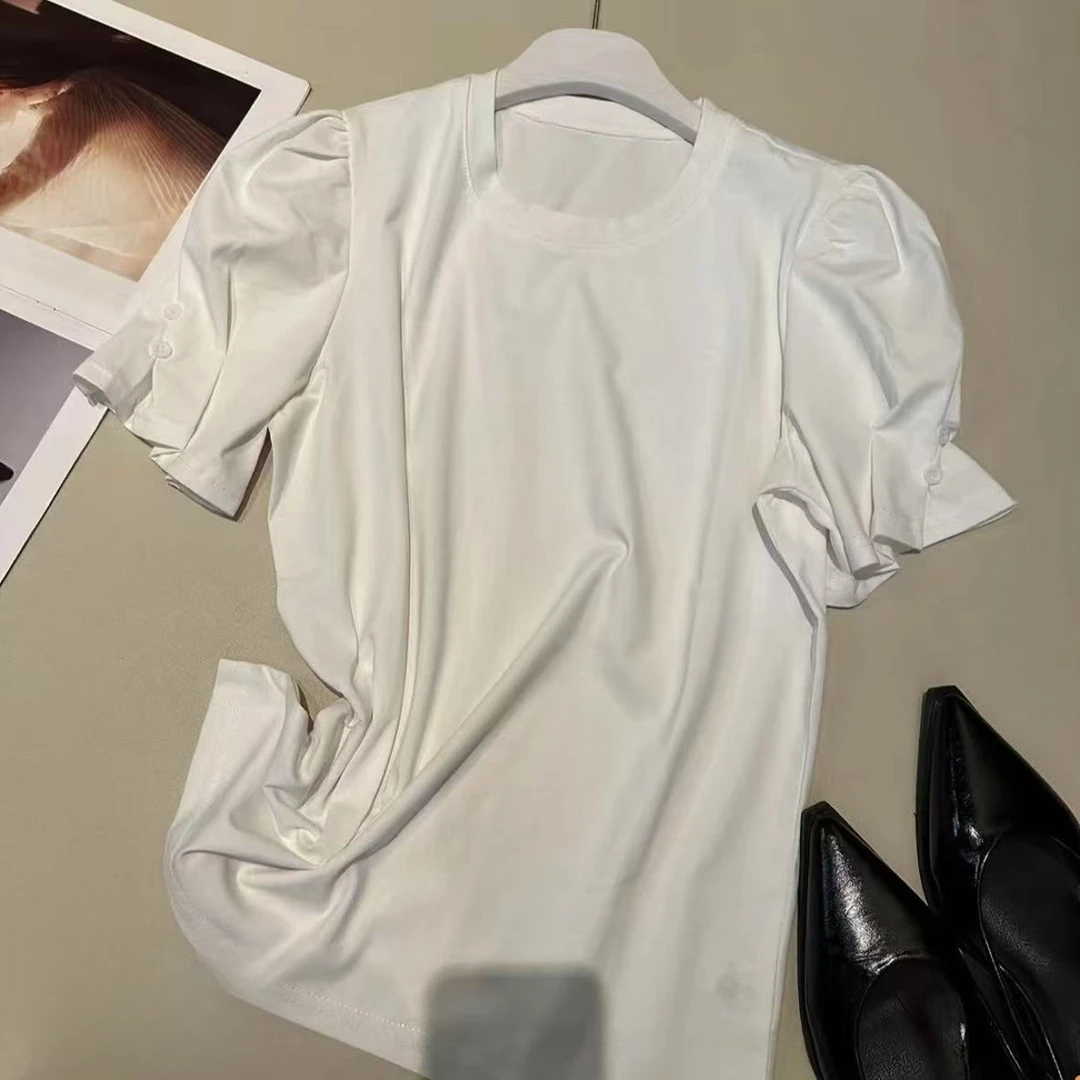 《姚家优麦汇》Y5692春夏款圆领设计感时尚百搭短袖显瘦上衣女女款