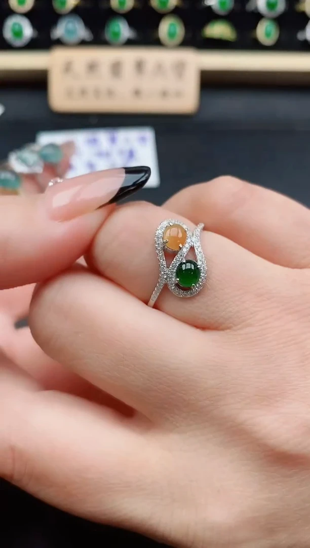 银S925镶嵌戒指翡翠1