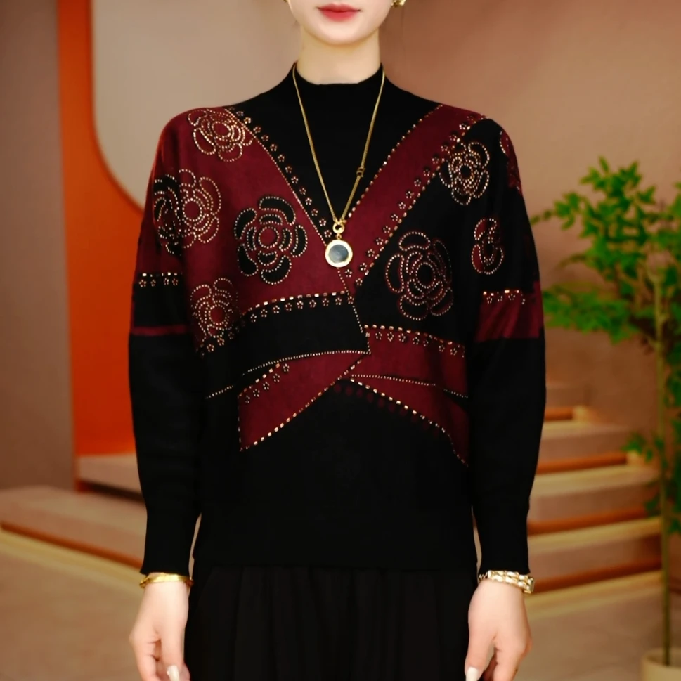 Y250566-秋冬新款抗起球针织羊毛衫减龄洋气宽松女士气质时尚