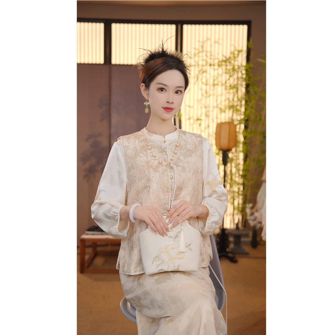 CJ【相见欢】新中式上衣2025新款双面雅致百搭提花马甲YY25032802