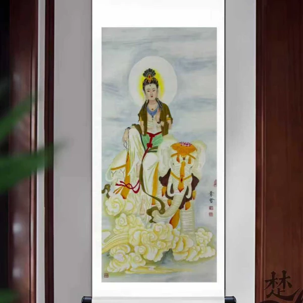 竖幅三尺《 普贤》软装裱成品