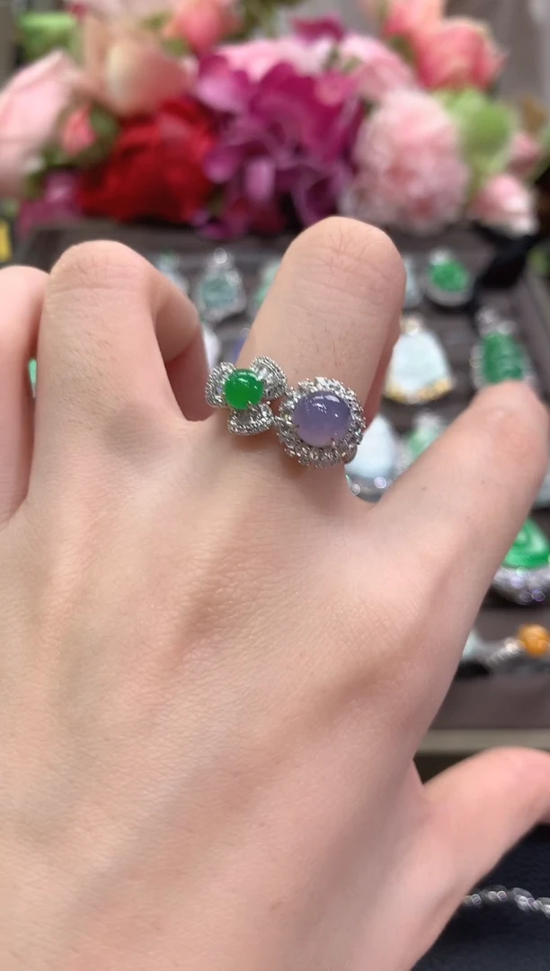 18K金镶嵌戒指翡翠秋日珠宝E49 紫货有色差