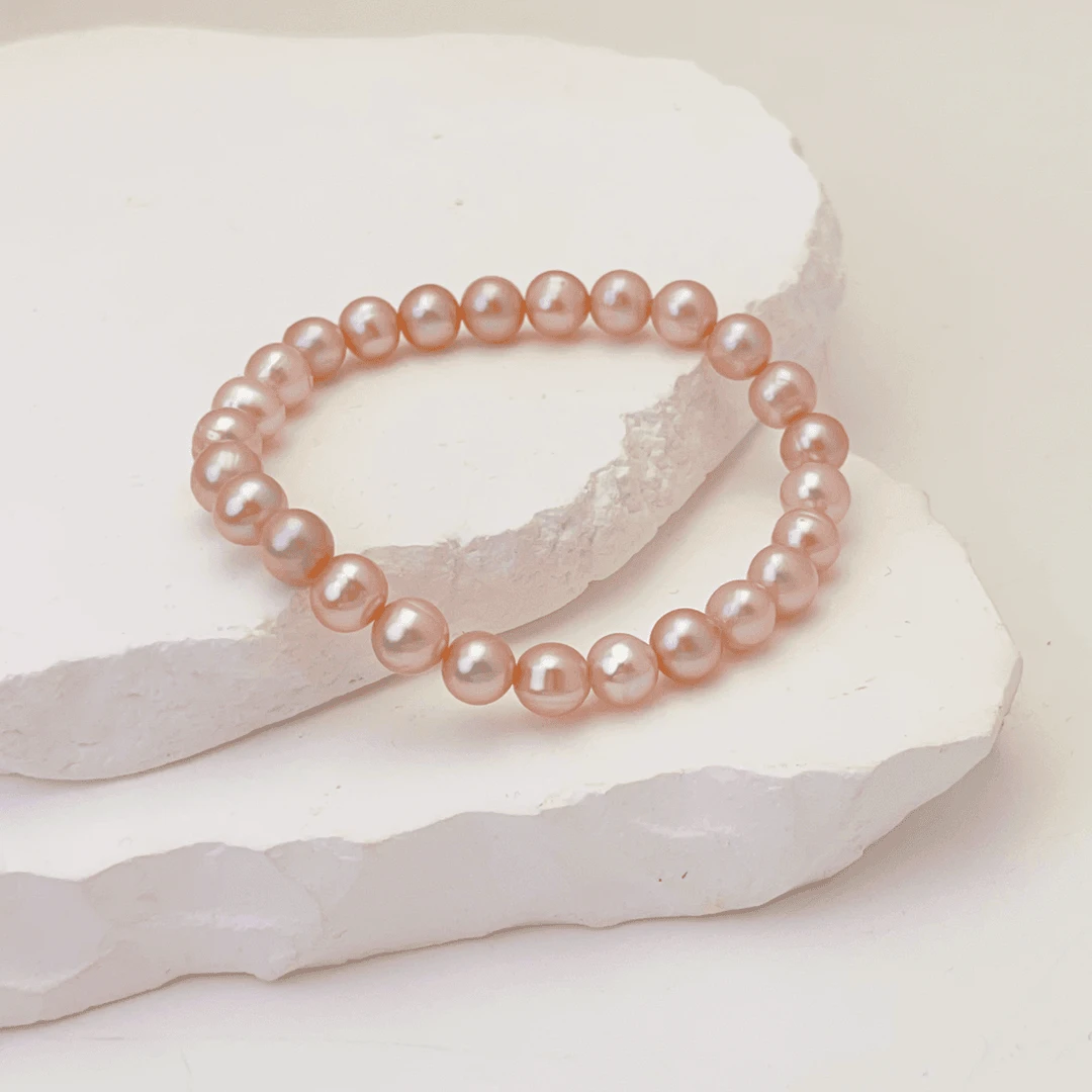 【荔枝玫瑰】7-8MM天然淡水珍珠手链大点位强光轻奢梦幻紫 DSL00672