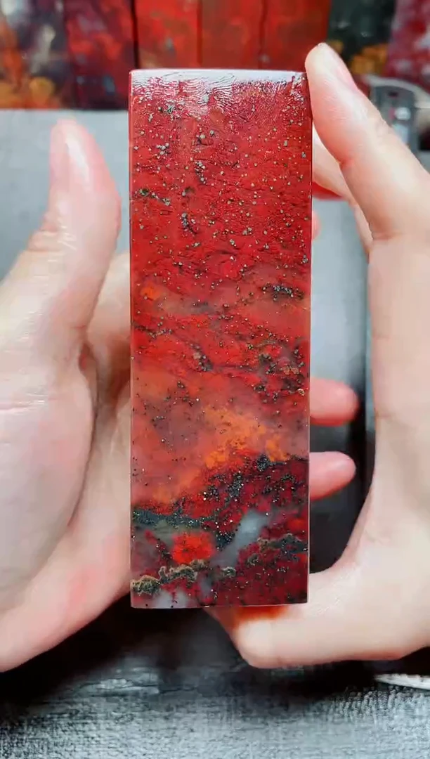 玉桂林鸡血玉素章大地红37