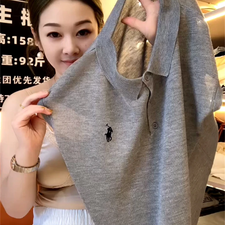 2025夏季新款时尚POLO领冰丝针织衫女薄款显瘦百搭减龄刺绣上衣潮