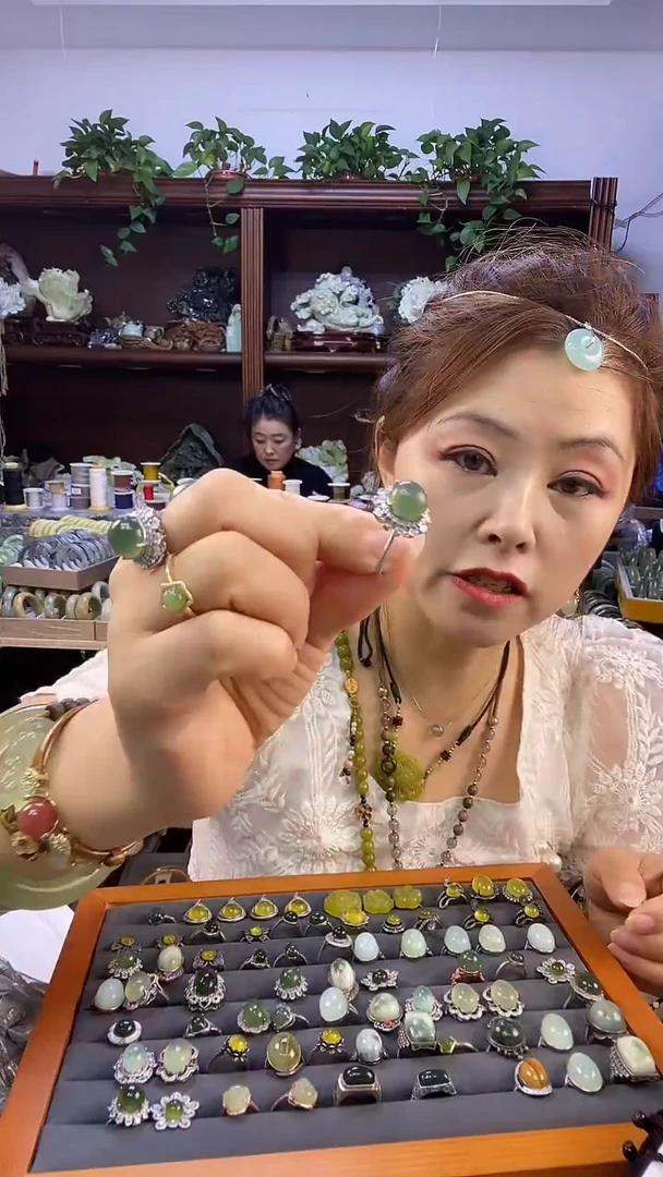 银S925镶嵌蛇纹石玉戒指多样性随机发一