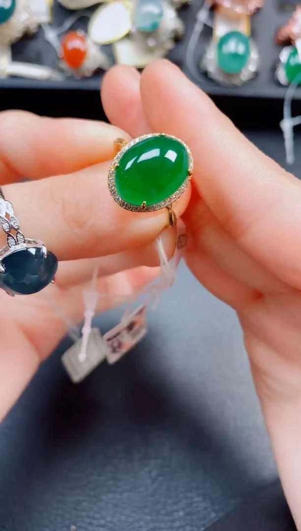 翡翠戒指银S925镶嵌翡翠