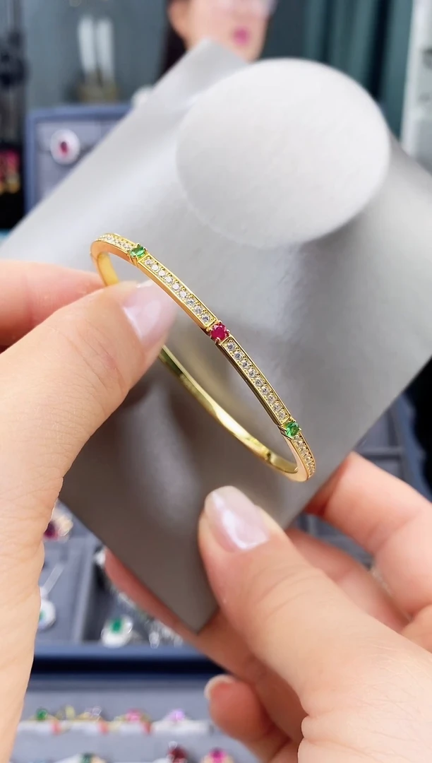 红宝石手镯银S925镶嵌手镯