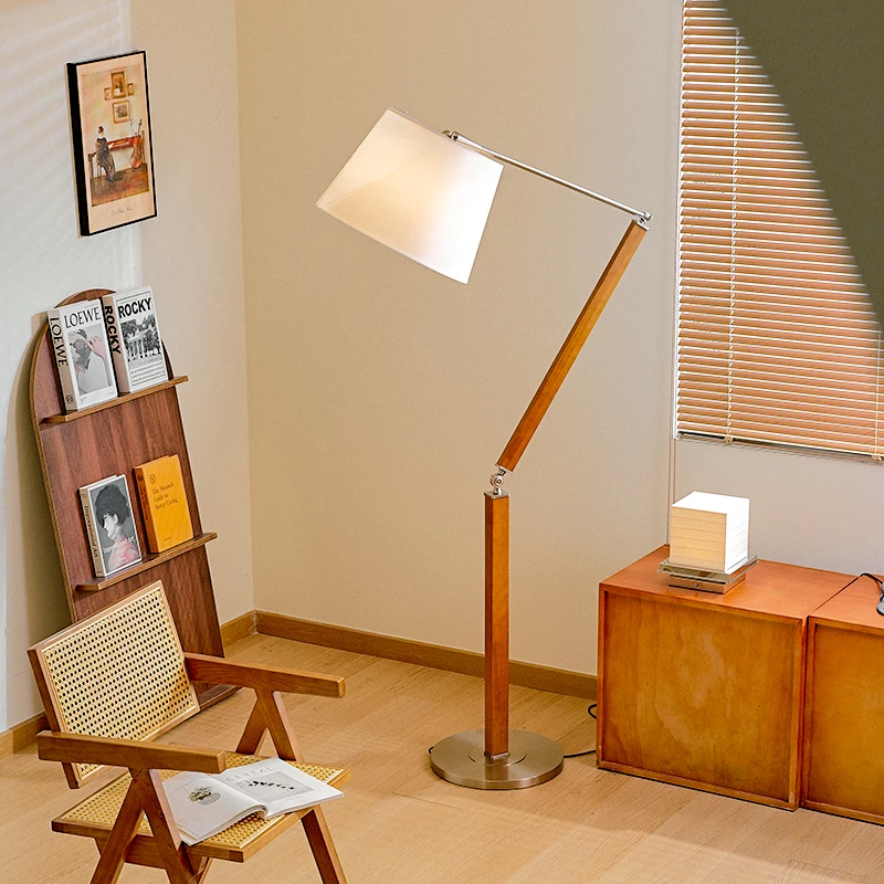 CASAGD独家设计摇臂落地灯中古实木客厅沙发卧室书房复古阅读灯具