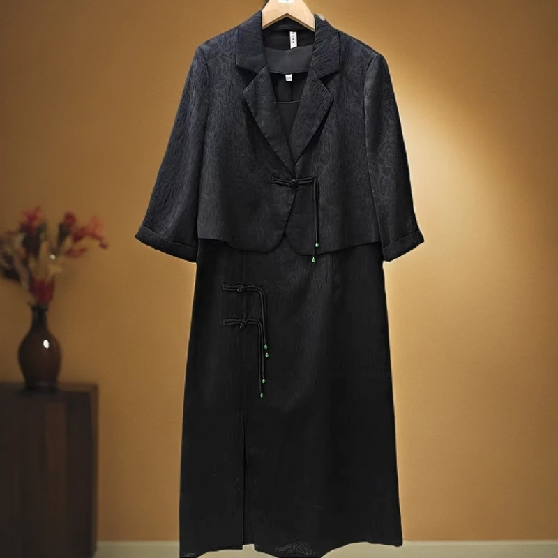 Q569休闲风设计师女装国风中式黑色女士时尚套装西装性感气质名媛