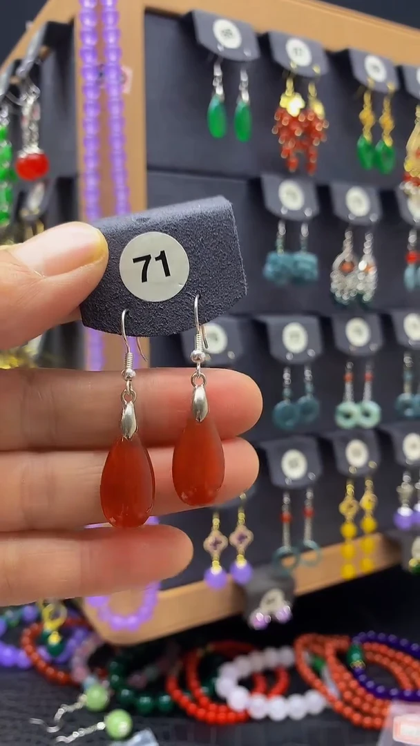 【闪购商品】玛瑙/玉髓耳坠银S925镶嵌耳饰071