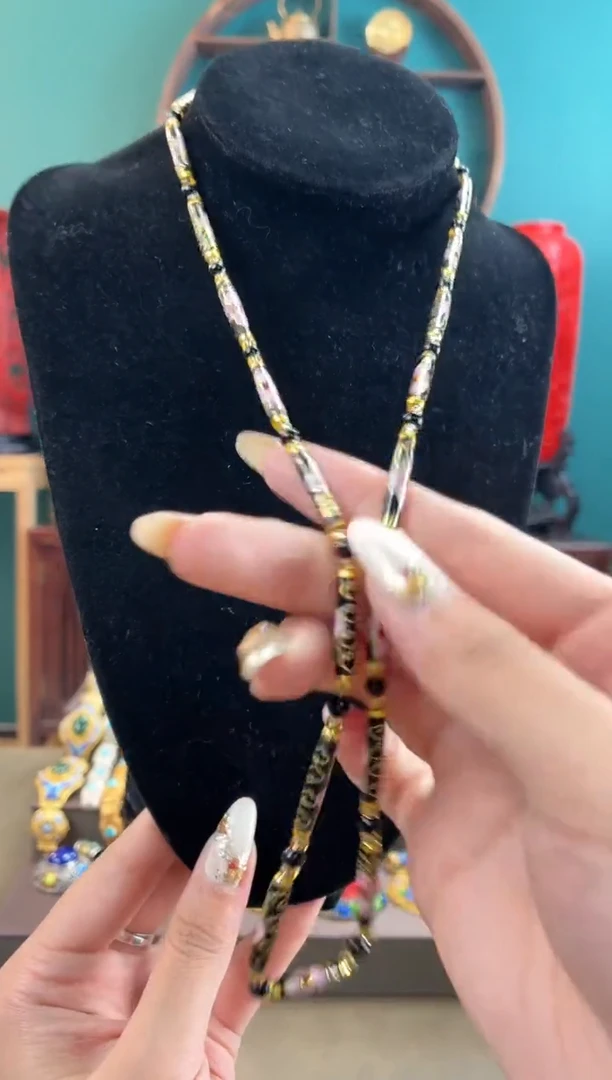 非遗手工景泰蓝竹节项链黑色