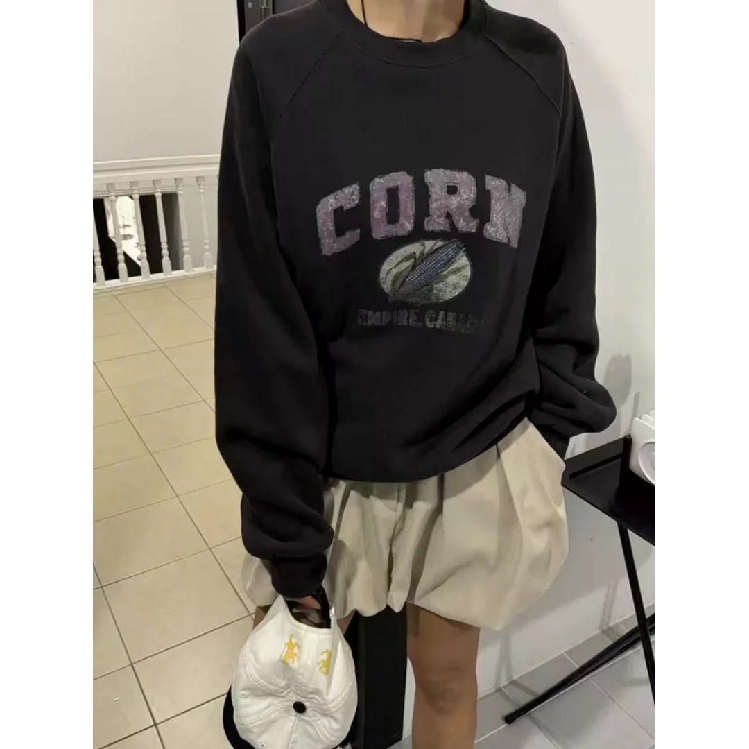 东大门able玉米印花加绒卫衣