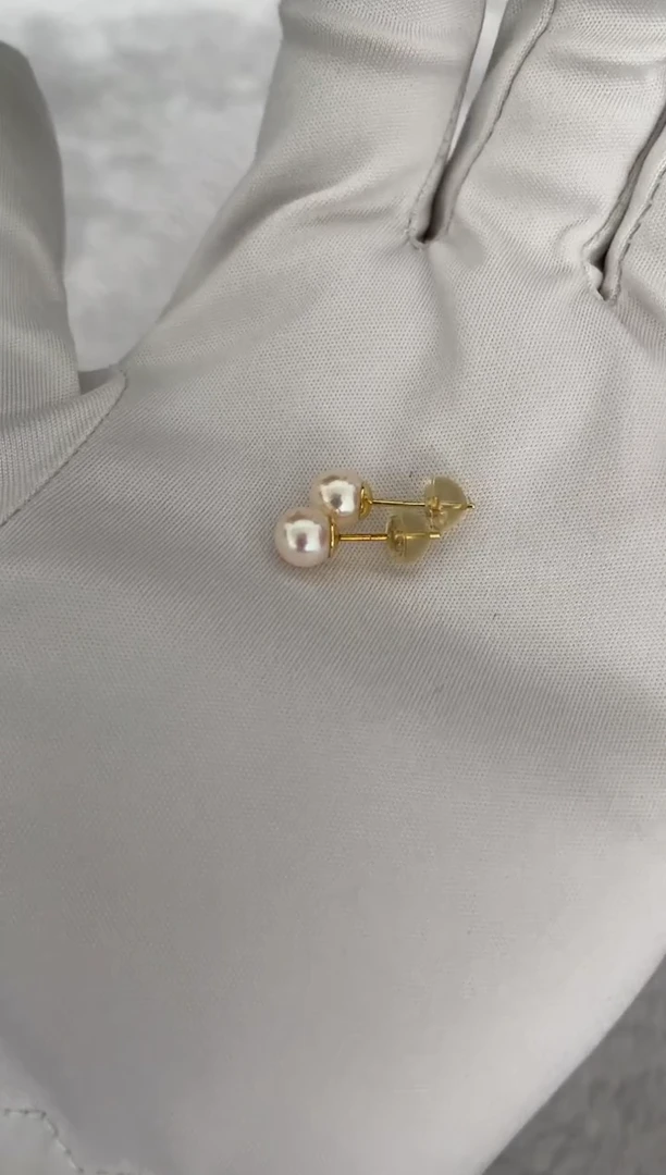 银S925镶嵌耳钉海水珍珠AK羽皇金素钉6-6.5mm