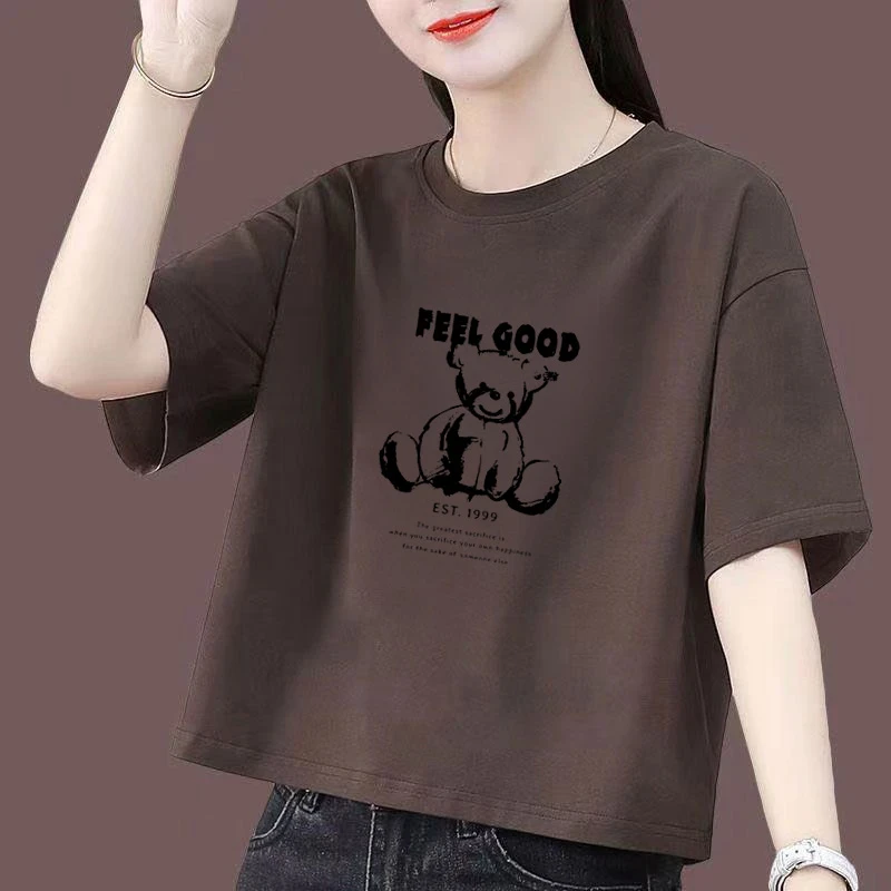 2025纯棉短款夏天高腰短袖T恤女时尚小个子显瘦洋气上衣潮流ins