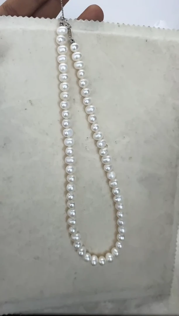 淡水珍珠银S925镶嵌颈饰项链