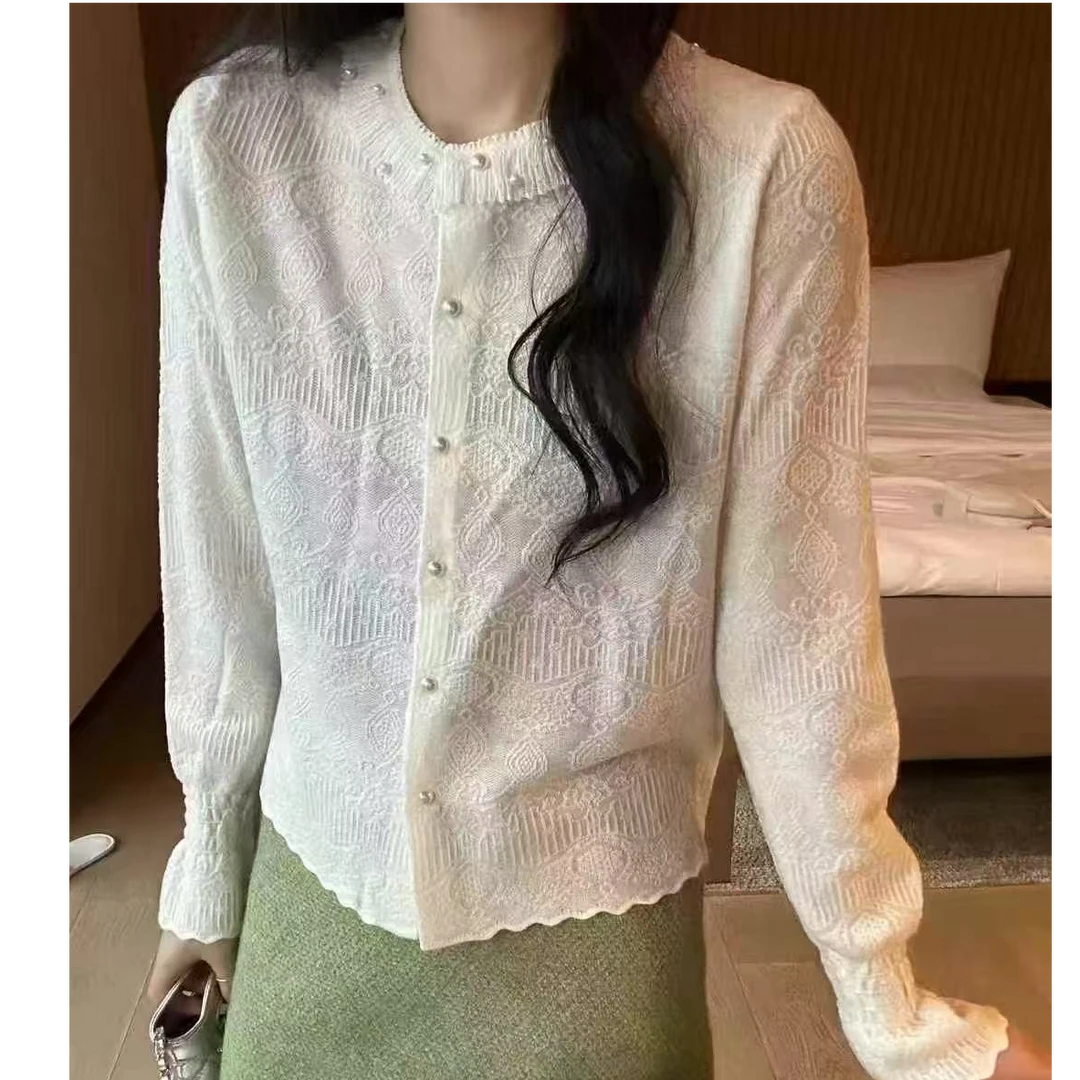 2025春季新款珍珠蕾丝开衫打底