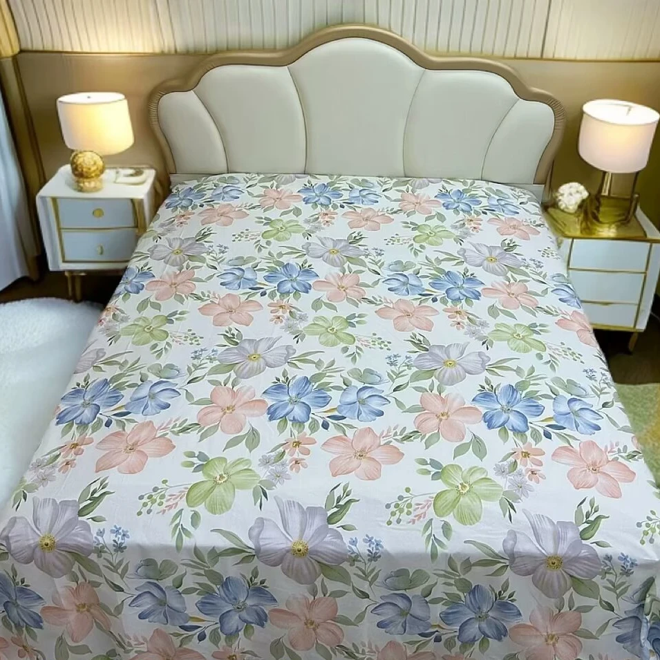 （蓝色花语三件套）2.45*2.30山东原棉加厚特厚老粗布床单+一对枕套