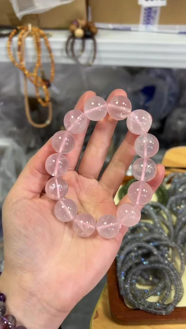 【闪购商品】水晶手链未镶嵌六芒星粉晶大手串[3852]