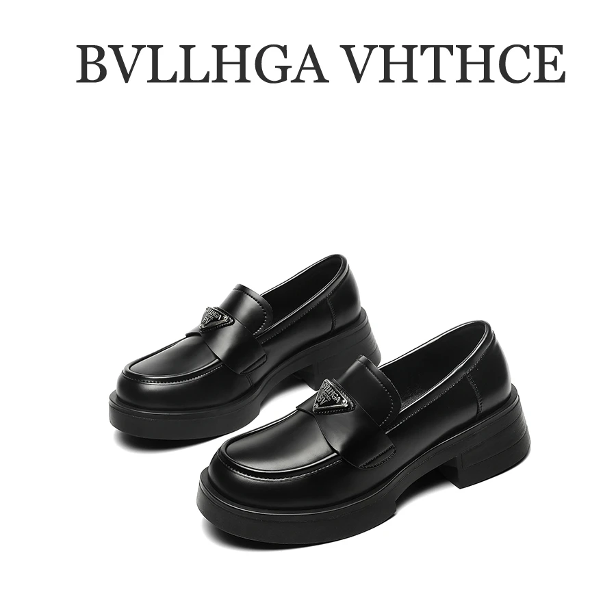 BVLLHGA VHTHCE【芯片】新款胎牛圆头时尚百搭厚底乐福真皮女鞋809