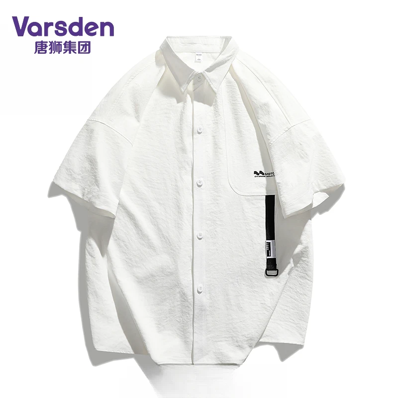 唐狮集团Varsden夏季薄款冰丝短袖衬衣男潮牌衬衫学生休闲五分袖