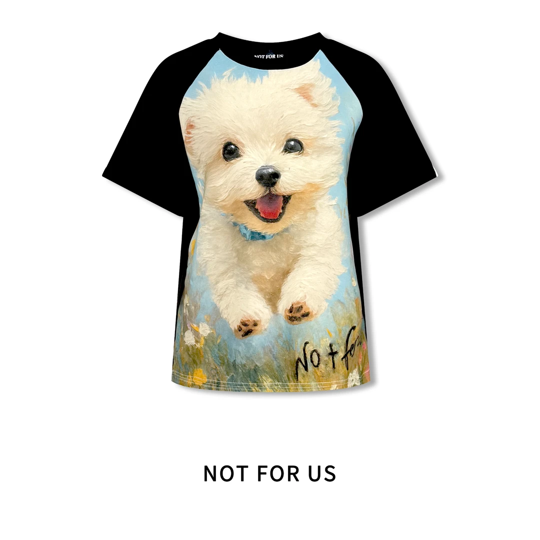 NOT FOR US 黑色可爱奔跑图案狗狗时尚短袖