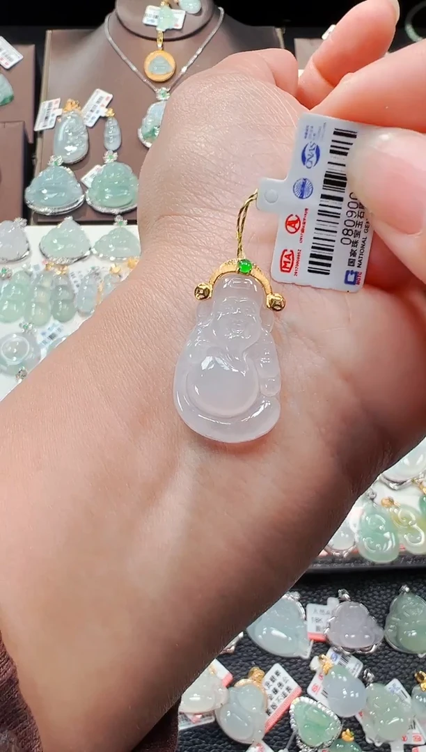 【闪购商品】翡翠吊坠(不含链)18K金镶嵌财神爷吊坠96A