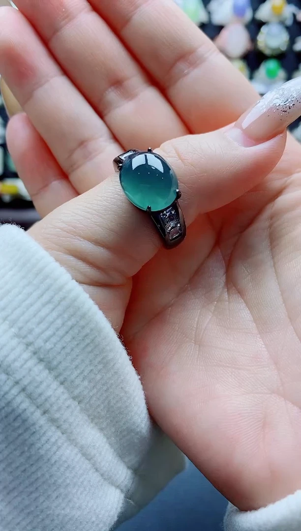 银S925镶嵌戒指翡翠秋**语天然翡翠a货男戒