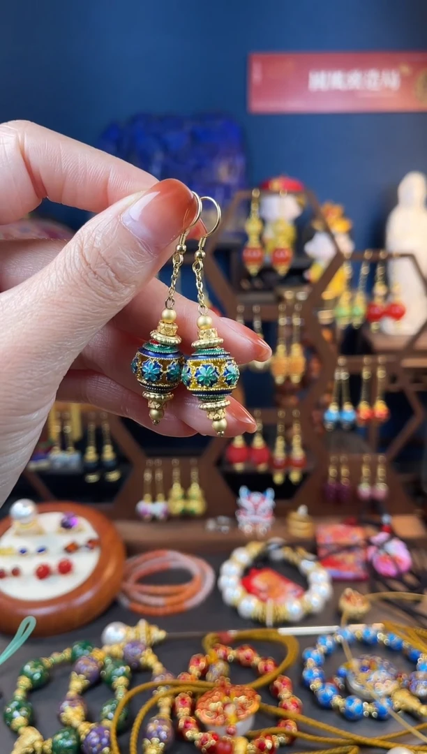 【闪购商品】蓝色珐琅景泰蓝耳钩