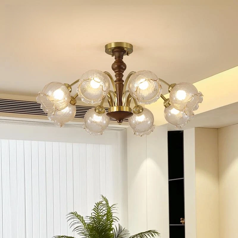 法式复古中古风卧室客厅餐厅大厅吊灯胡桃木色创意新款大气书房灯