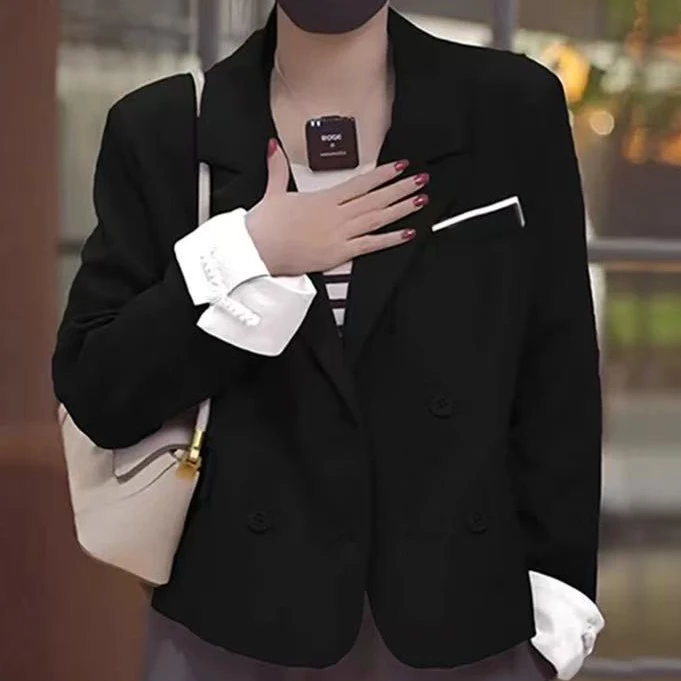 8921双排扣短款西装外套女简约撞色宽松显瘦西服上衣gp