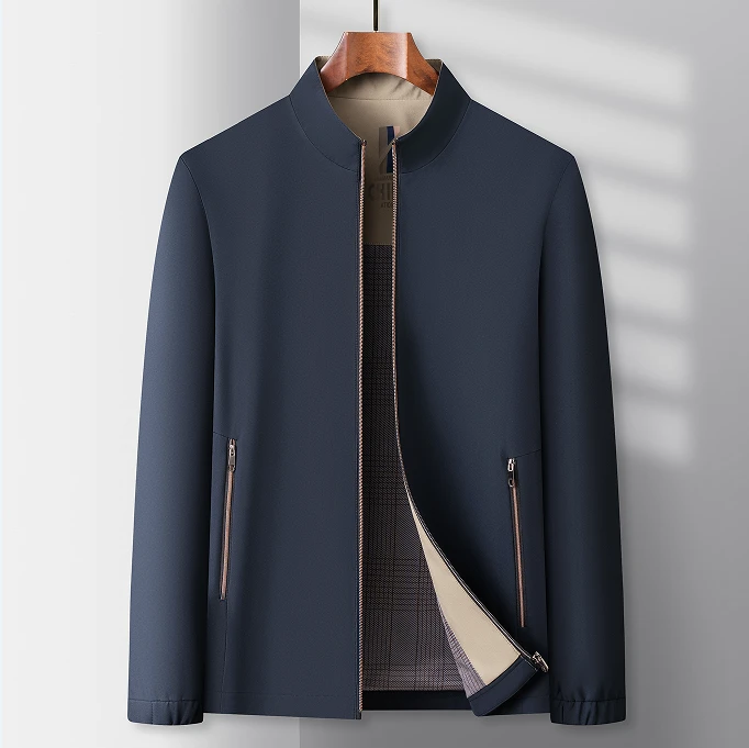 2681春立领男外套男款常规款夹克透气休闲中老年中年商务茄克男士