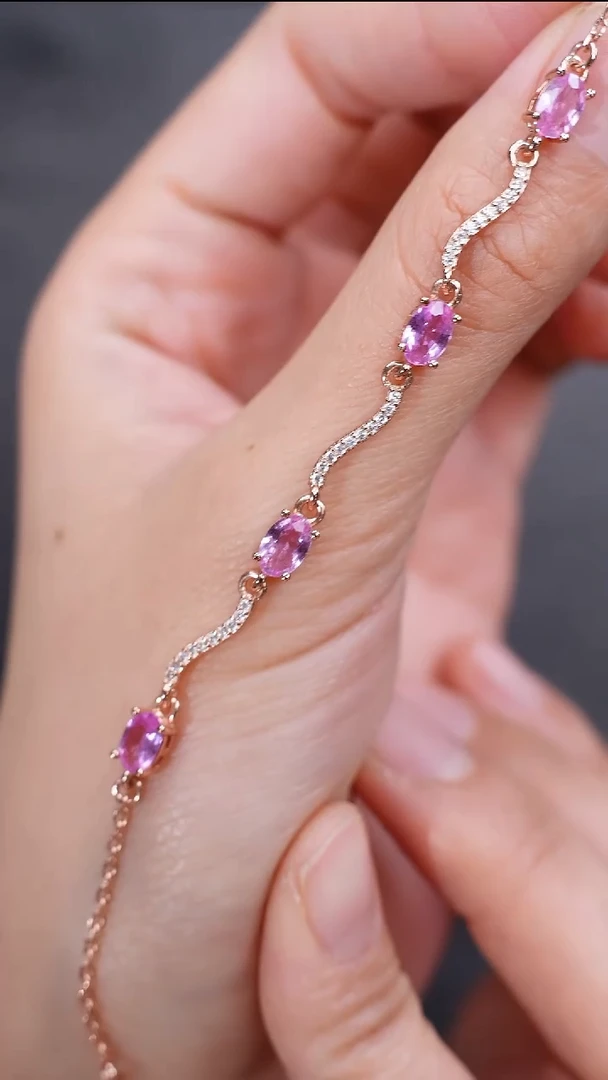 彩色蓝宝石手链银S925镶嵌手链