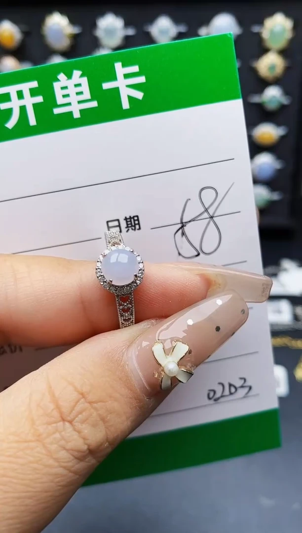 翡翠戒指银S925镶嵌0203