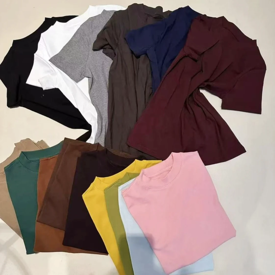 春夏新款素色女士休闲打底宽松时尚减龄圆领薄款半袖大码百搭T恤