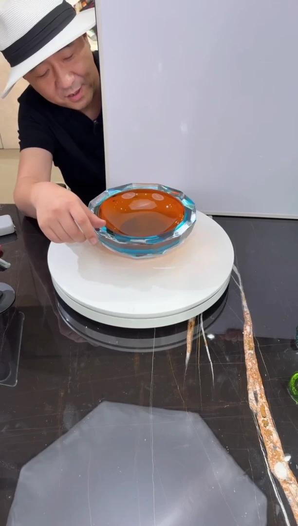 摆件酒红色宝石蓝艺术琉璃果盘