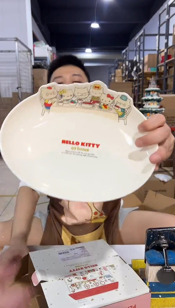 瓷片原盒kt猫一家人合集餐盘