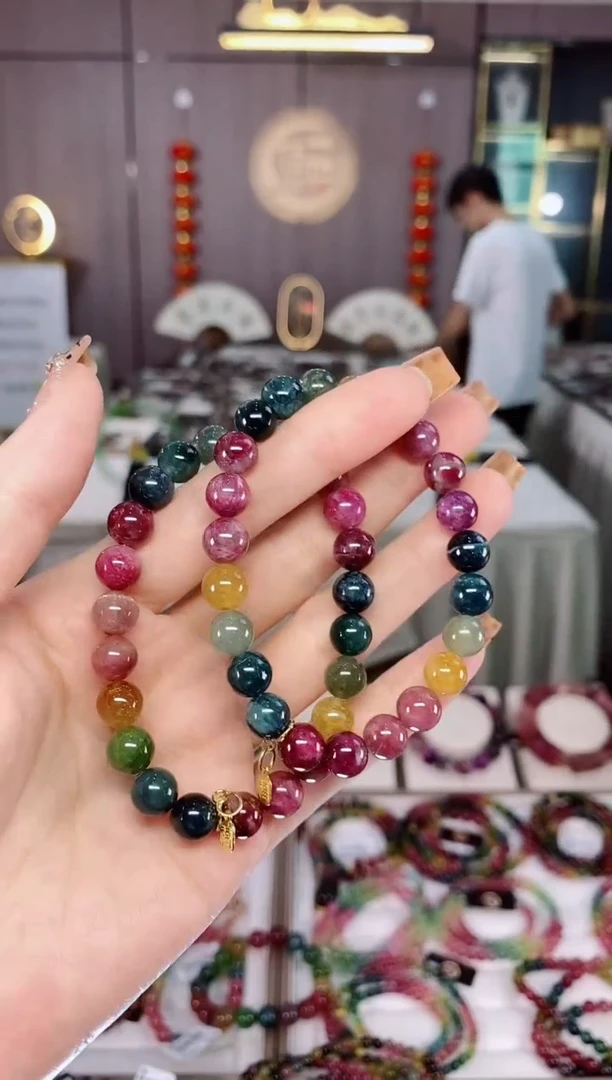 老矿碧玺油料色标彩虹单圈手串8mm+未镶嵌碧玺dan多样性发一条