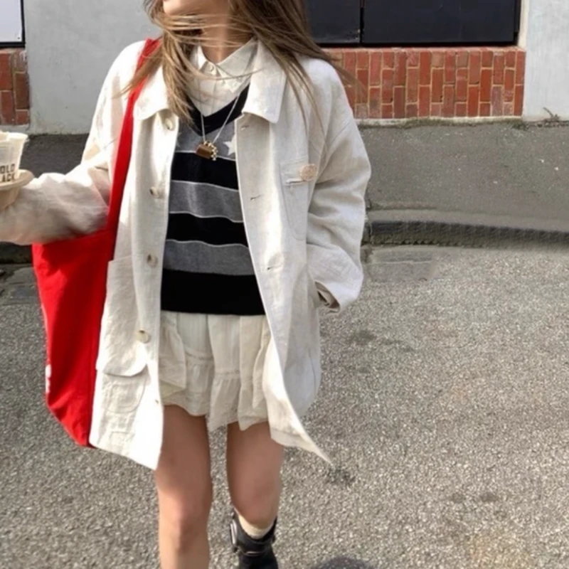 （汉麻工装风外套）26902早秋高级感复古贴袋单排扣宽松百搭外套Z