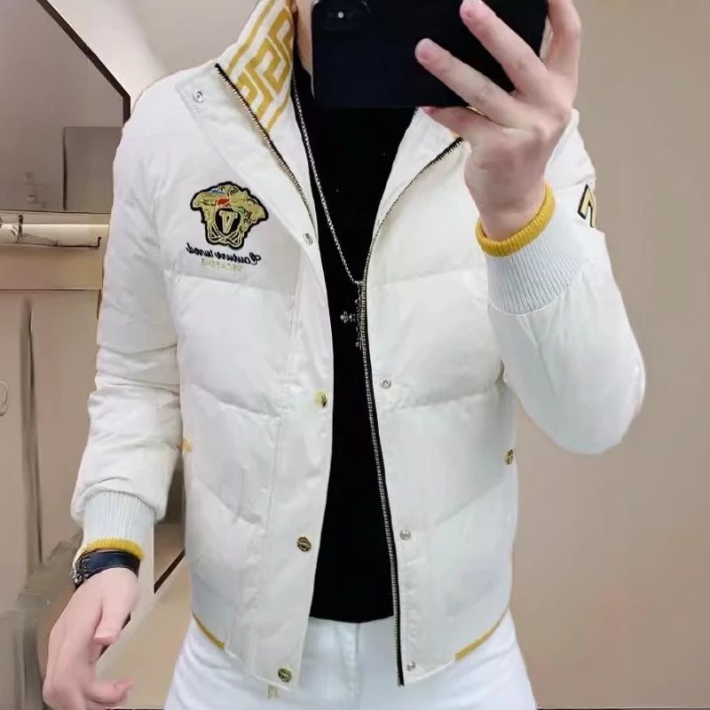 GUNEBOLURWA冬季男士立领羽绒服时尚轻奢个性刺绣立领羽绒上衣