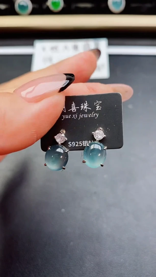 翡翠银S925镶嵌耳饰506060