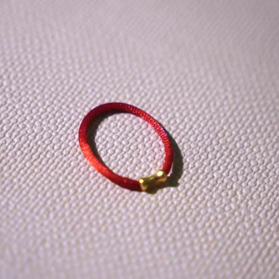 四喜|编织绳戒指红绳18k金小竹节可叠搭