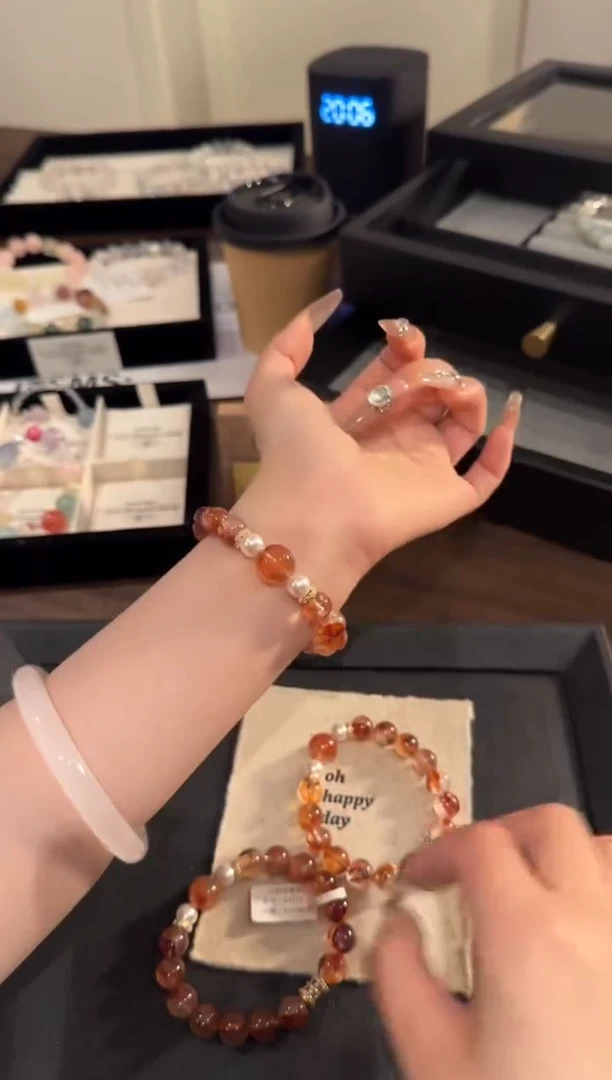 水晶手链合金红胶花x1125