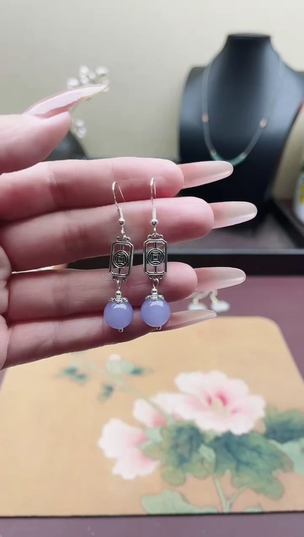 未镶嵌耳饰玛瑙/玉髓紫色国风