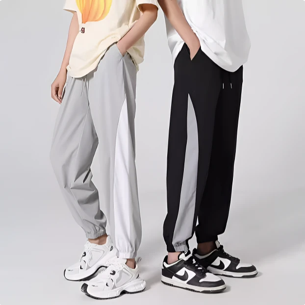 春夏新款速干情侣宽松运动休闲裤透气弹力口袋束脚防晒防油冰丝裤